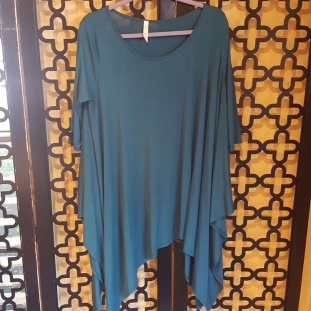 💗TEAL  LONG SWING‎ TUNIC ASYMMETRICAL BLOUSE  TOP SIZE SMALL - Picture 7 of 7